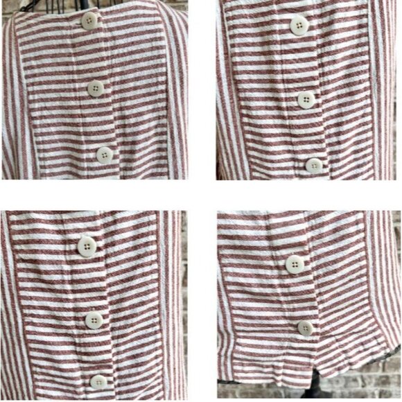 Madewell Striped Button Back Dress XS Extra Small Linen Blend Pockets Casual - Picture 6 of 11